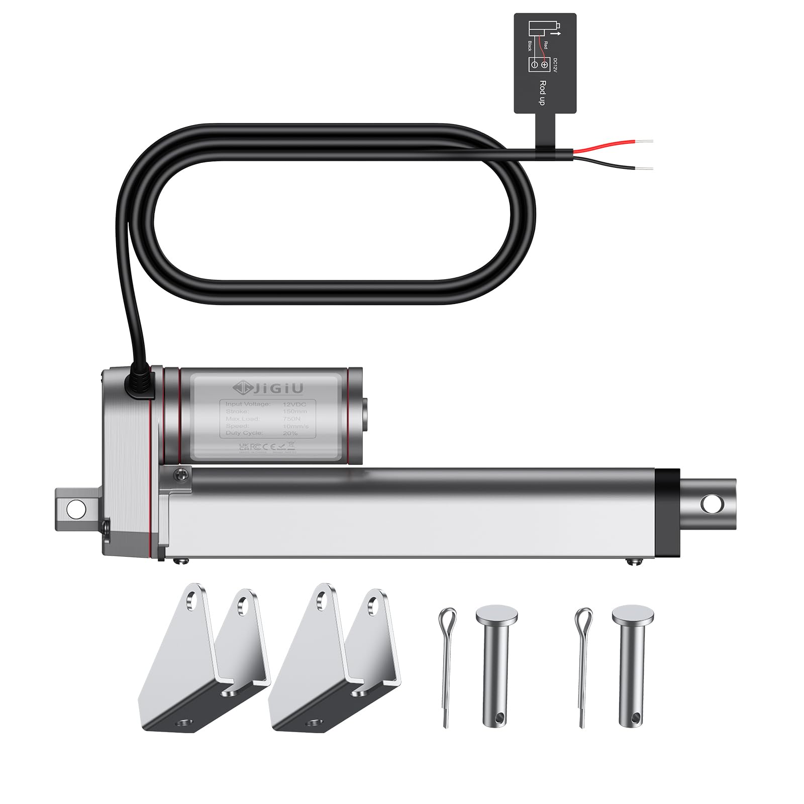 JiGiU Actuador Lineal 750N 150mm DC 12V 10mm/s IP65 Heavy Duty para Coche RV Puerta Eléctrica