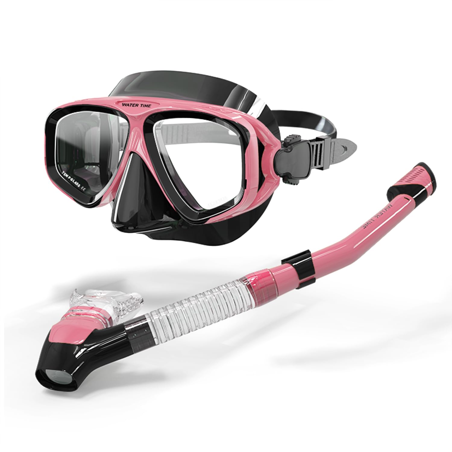 WATER TIME Snorkel Set Adults, Scuba Snorkelling Packages with Anti-Fog Panoramic View Swimming Goggles, Leak-proof Dry Snorkel Packages, Suitable for Adult Snorkelling Siving, Pink-Black