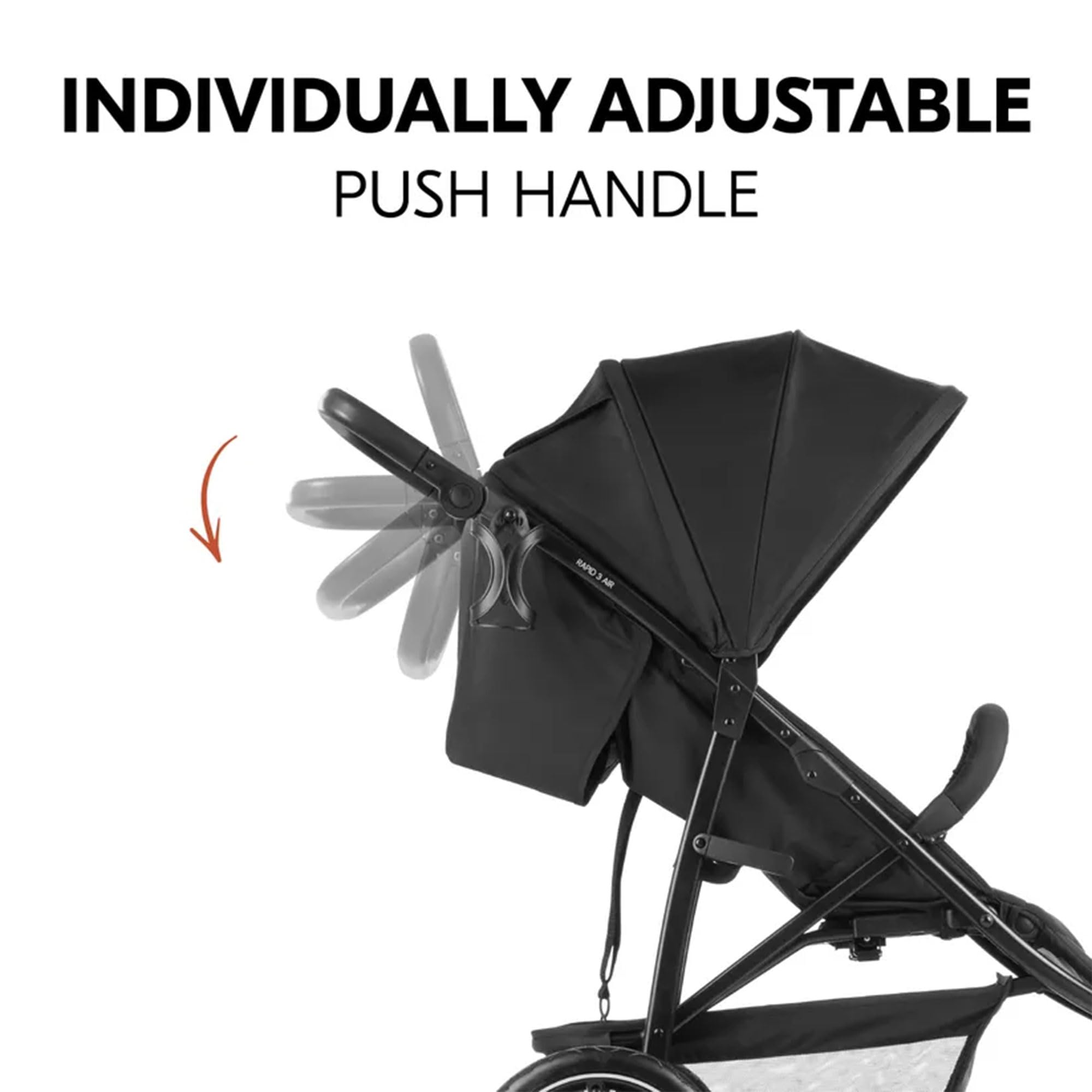 hauck Rapid 3 Air, czarny – rower trójkołowy dziecięcy z oponami pneumatycznymi, amortyzacją i pozycją leżącą od urodzenia do 22 kg, ochrona przed promieniowaniem UV 50+, składany, suwak z regulacją