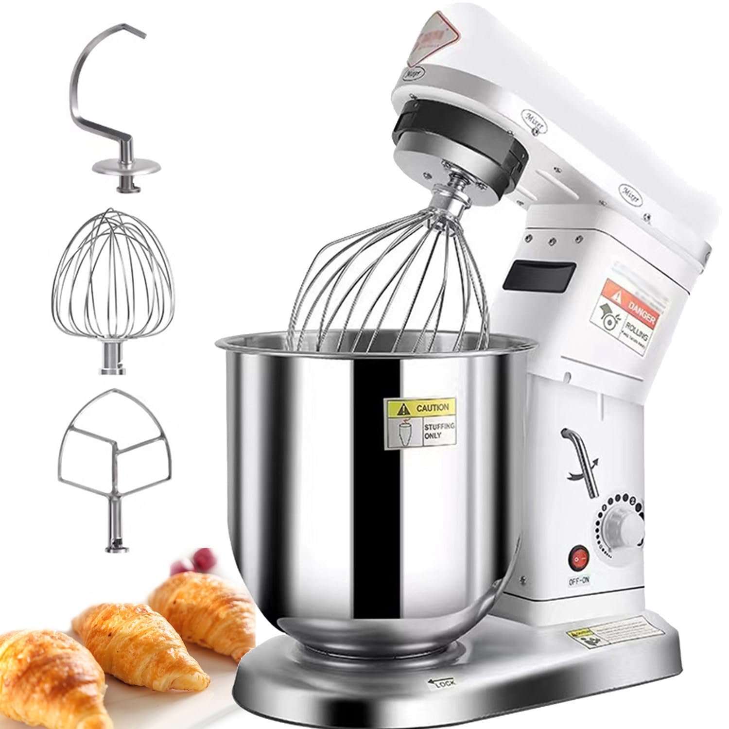 Impastatrice planetaria, capacità 7 l, Potenza 500 W, Ciotola in Acciaio Inox di qualità Commerciale con Protezione di Sicurezza, Ideale per pizzerie e ristoranti.