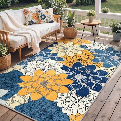 GENIMO Indoor Outdoor Area Rug 5'x8', Machine Washable Rugs for P...