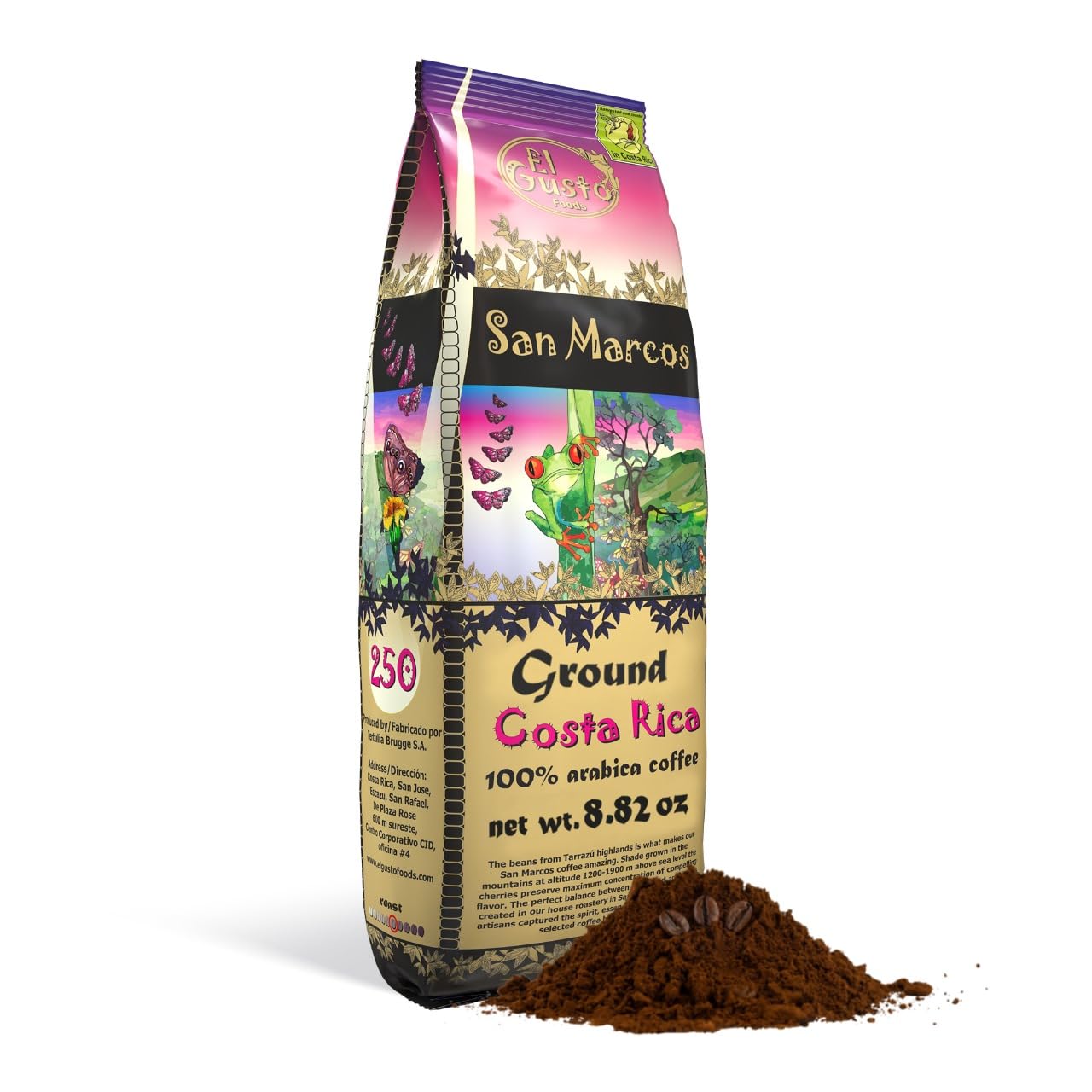 Costa Rican Coffee Medium Roast Ground (8.8oz) - 100% Fresh Arabica Beans, Shade Grown & Locally Sourced from San Marcos Village - Costa Rica Souvenir, Perfect Coffee Lover Gift