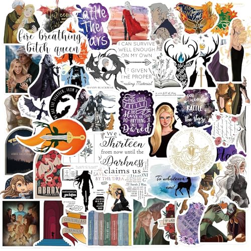 Confezione da 50 adesivi a tema libri fantasy, per lettori e adolescenti, adesivi in vinile impermeabili ispirati al trono per laptop, chitarra, notebook, scrapbooking, valigie, estetici romanticismo