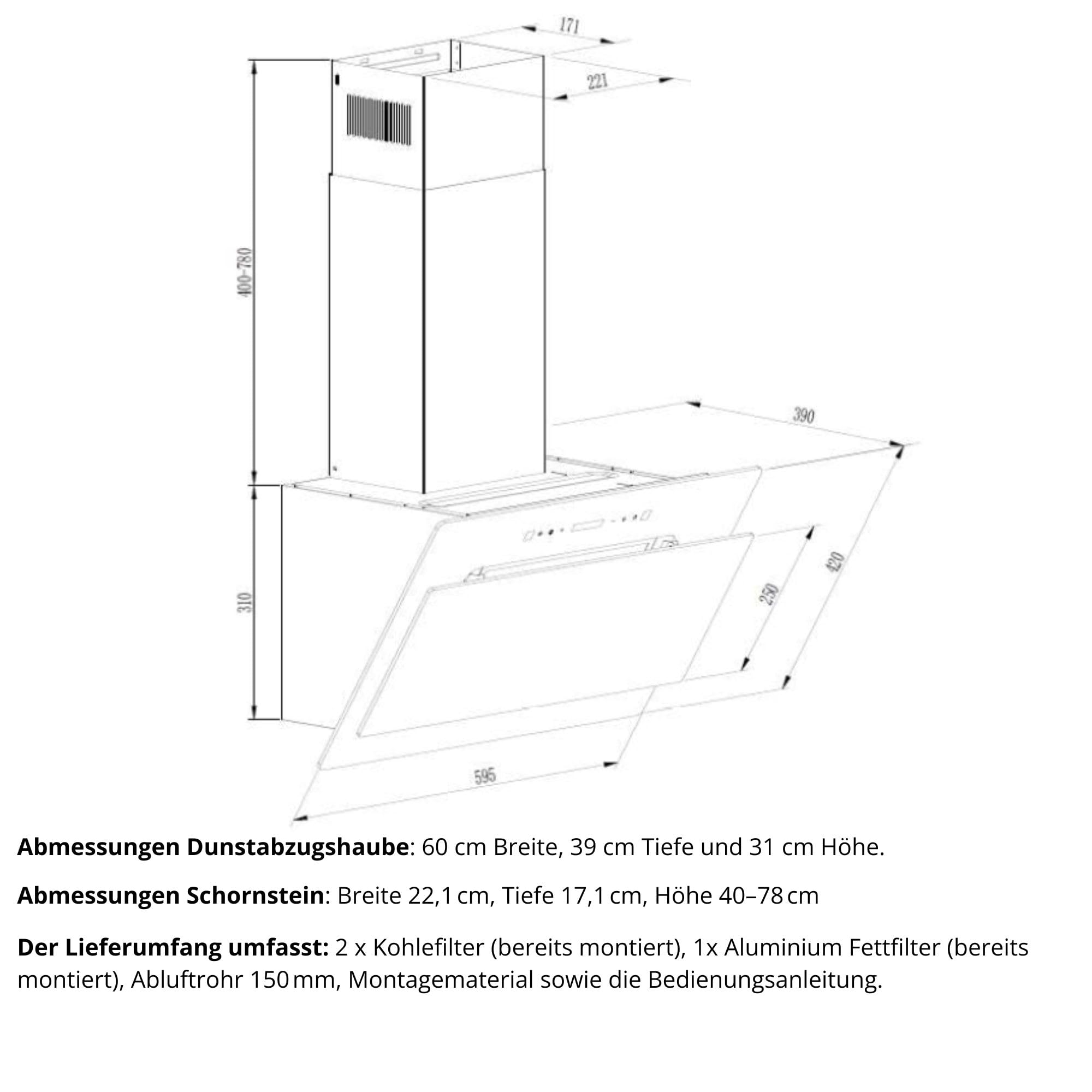 Dunstabzugshaube 60cm, Umluft/Abluft Dunstabzugshaube mit 1000m³/h starke Saugleistung, Brushless-Motor, mit Fernbedienung, Touch-Gestensteuerung, Abluft, Umluft