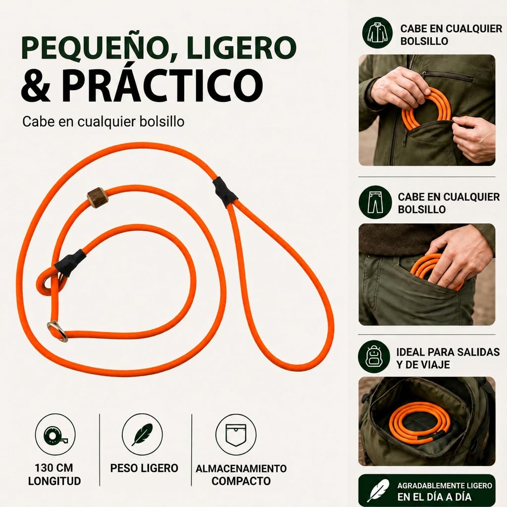 Romney Biothane Pro Correa Impermeable Neón para Perros, Entrenamiento, Caza y Paseo, Resistente a la Intemperie, Longitud Ajustable