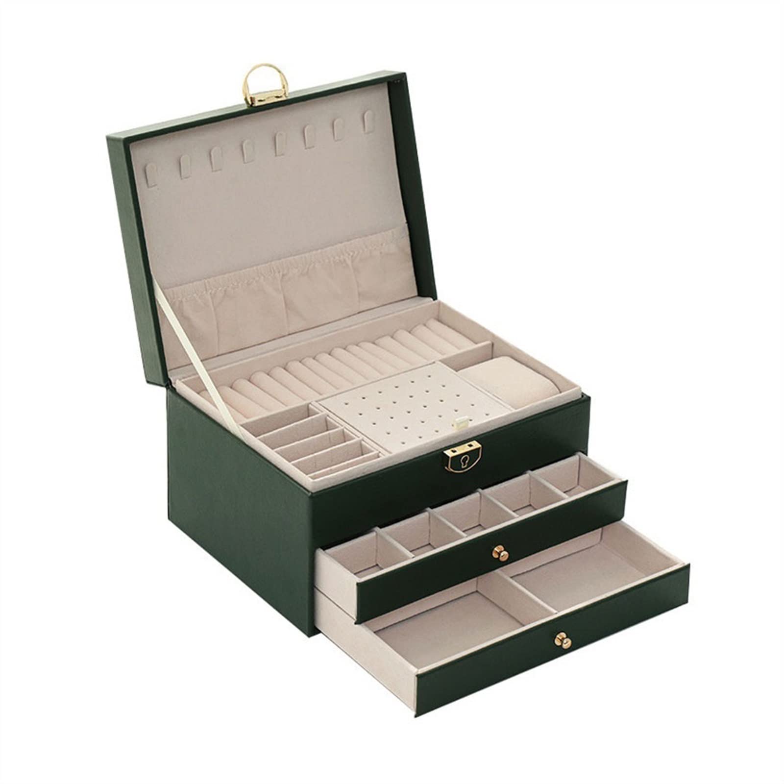 HDBCYUAZ Drawer Multi-function Jewelry Three Layer Lockable Large Capacity Storage Box Earring(A)