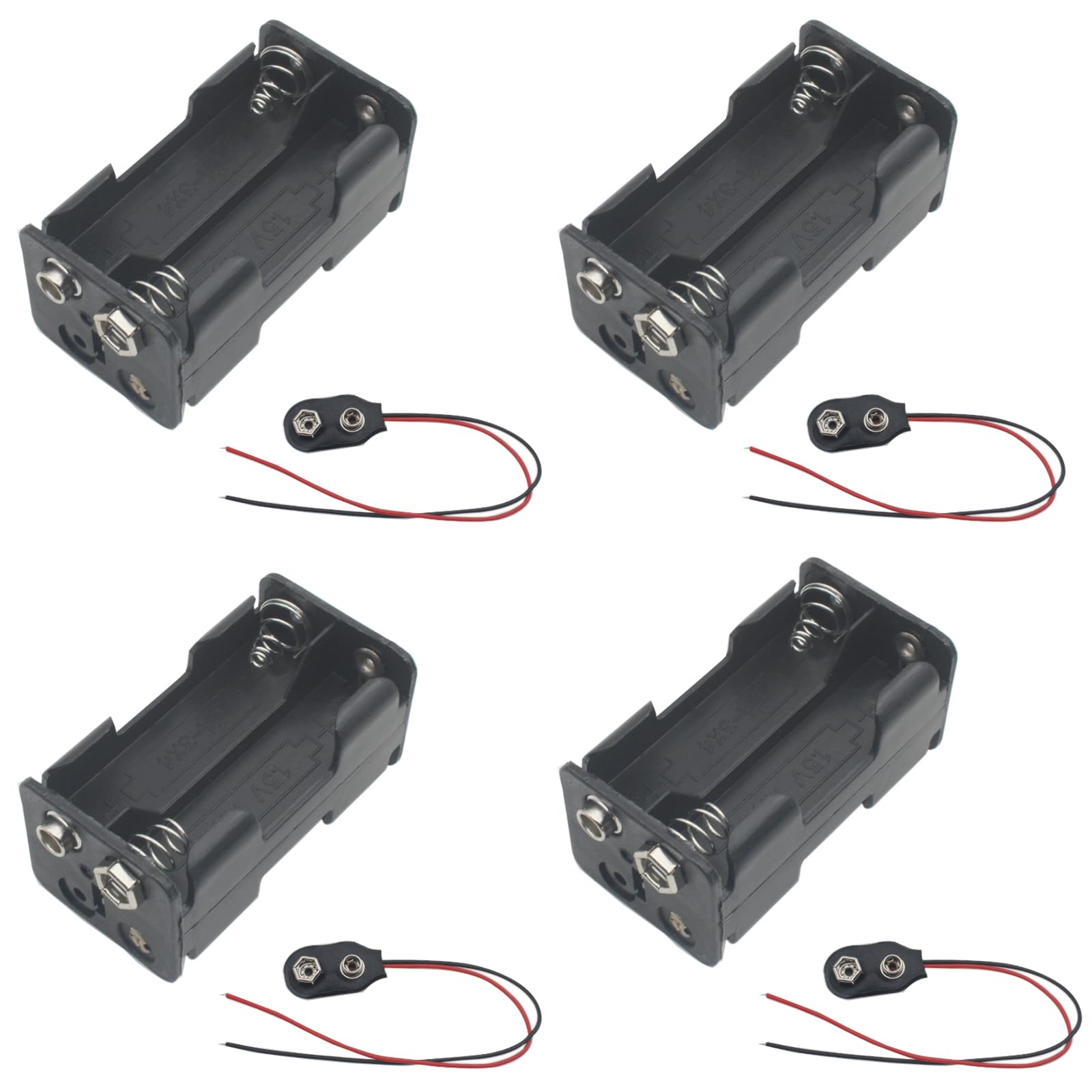 OZXNO 4 Pcs 4 x AA Battery Holder Plastic 6V Battery Case Box with 9V I Type Wired Battery Clip Standard Snap Connector