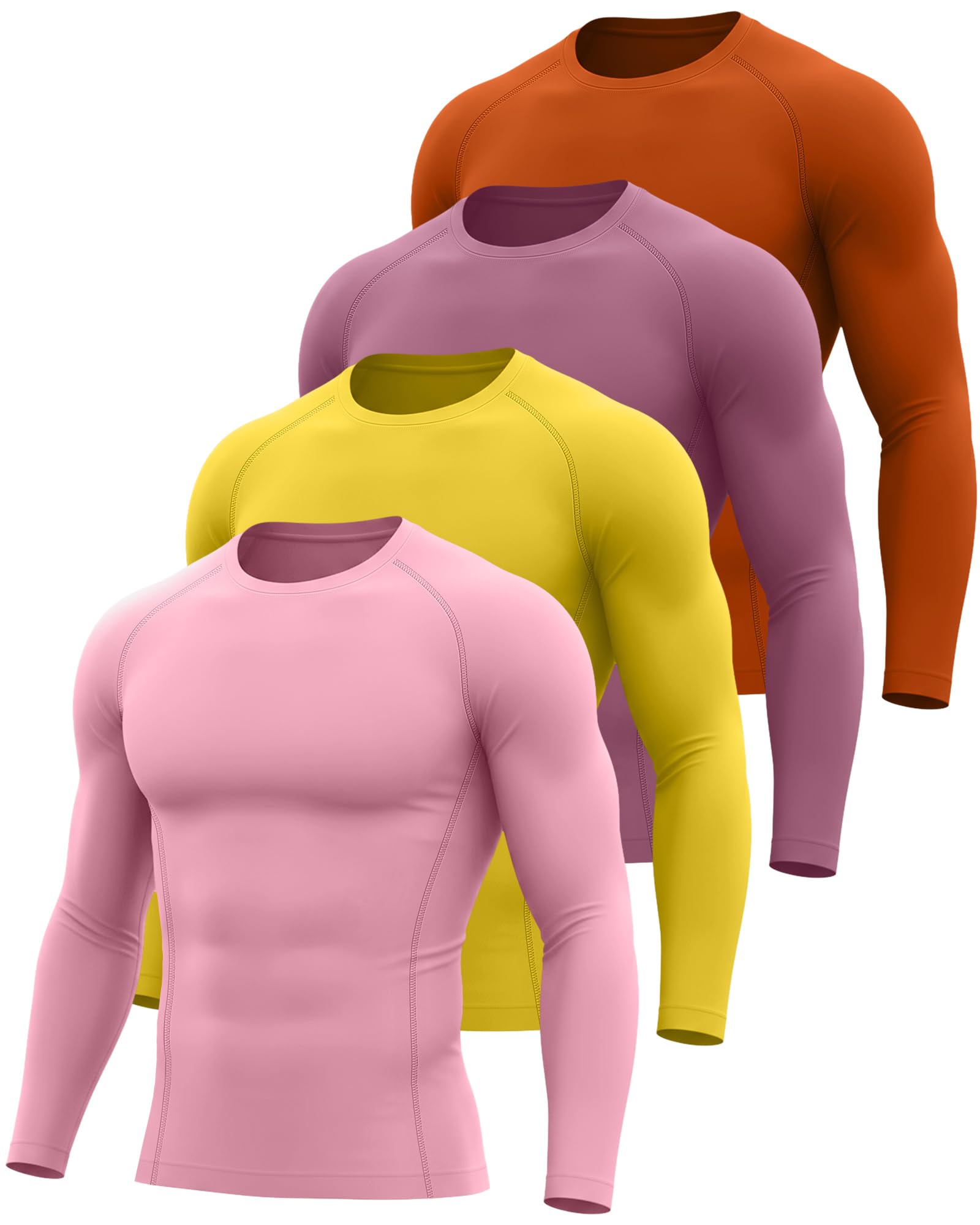 Neer Lot de 4 t-shirts de compression raglan à manches longues et col rond pour homme