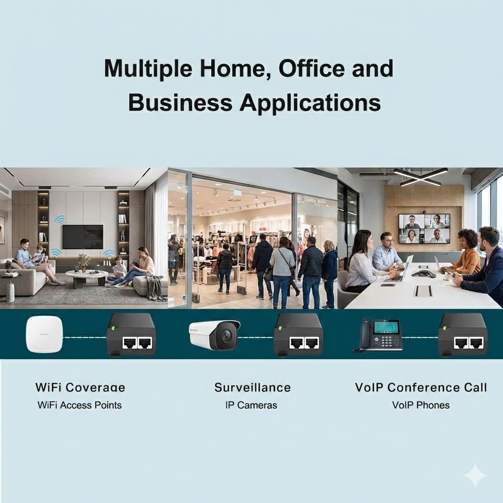 Injecteur PoE++ 2,5 Go 60 W, adaptateur PoE+ 2,5 Gigabit, conforme à la norme IEEE802.3 af/af/bt, 60 W High Power Plus over Ethernet, remplacement pour TP-Link TL-PoE170S, TL-POE260S, Trendnet TPE