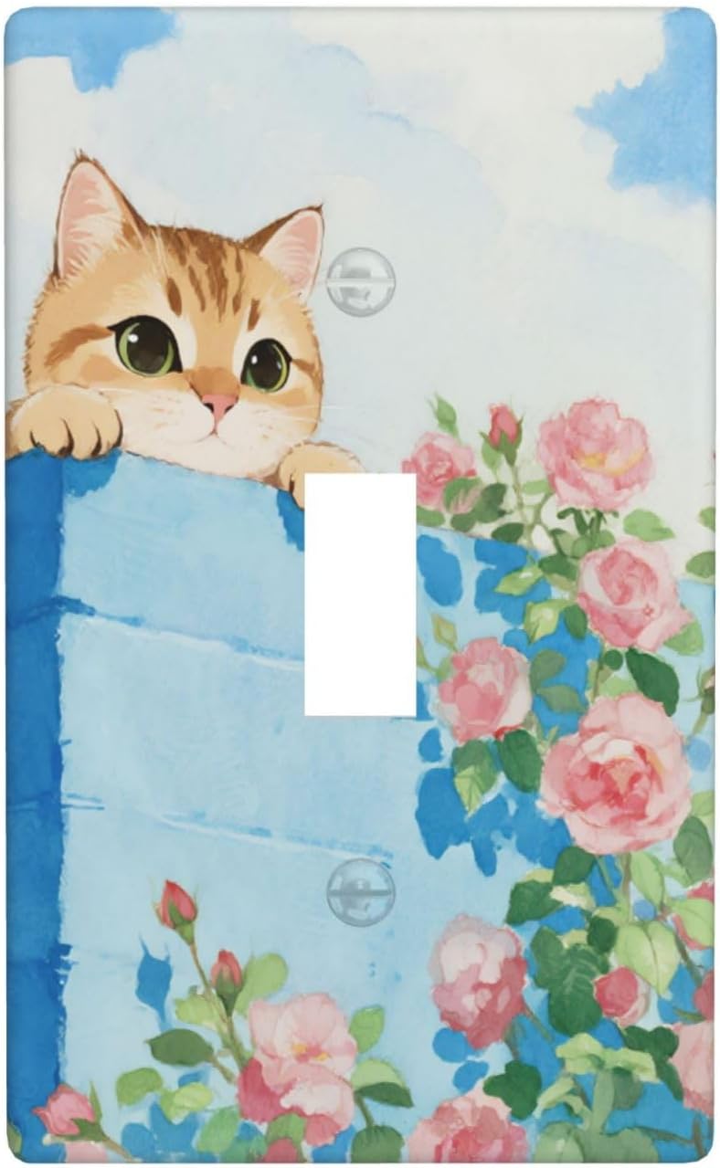 Cat Single Duplex Receptacle Outlet Cover Wall Plate Decorative 1 Gang Light Switch Covers Electrical Switchplate Home Decorate Faceplat for Bathroom Bedroom Kitchen Room 4.5 x 2.76 Inch