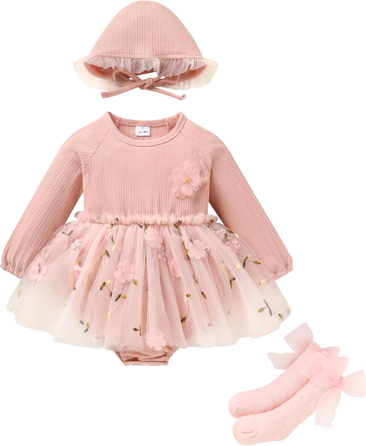 YOUNGER TREE Newborn Baby Girl Romper Dress Outfits Long Sleeve Floral Tutu Bodysuit with Leggings Hat Infant Fall Clothes