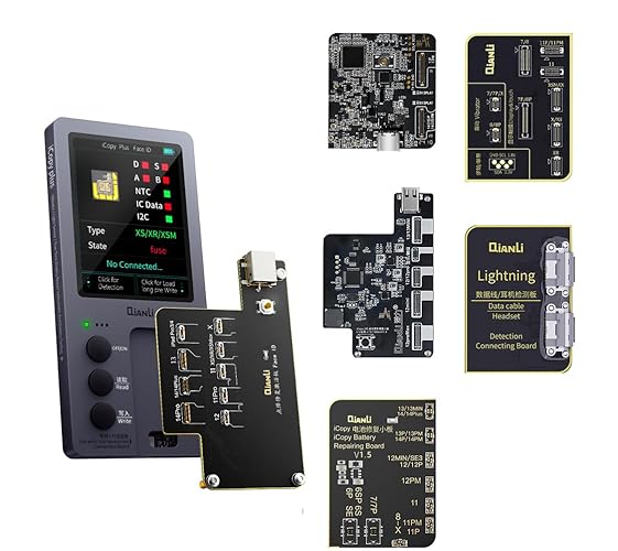 Qianli iCopy 2.3 6 in 1 iPhone 7/8/8P/X/XR/XS/XSMAX/11 Pro Max/12/13/14/15 Pro + PM Face ID, LCD, Vibrator Transfer EEPROM Programmer & Battery, Lightening Board, True Tone