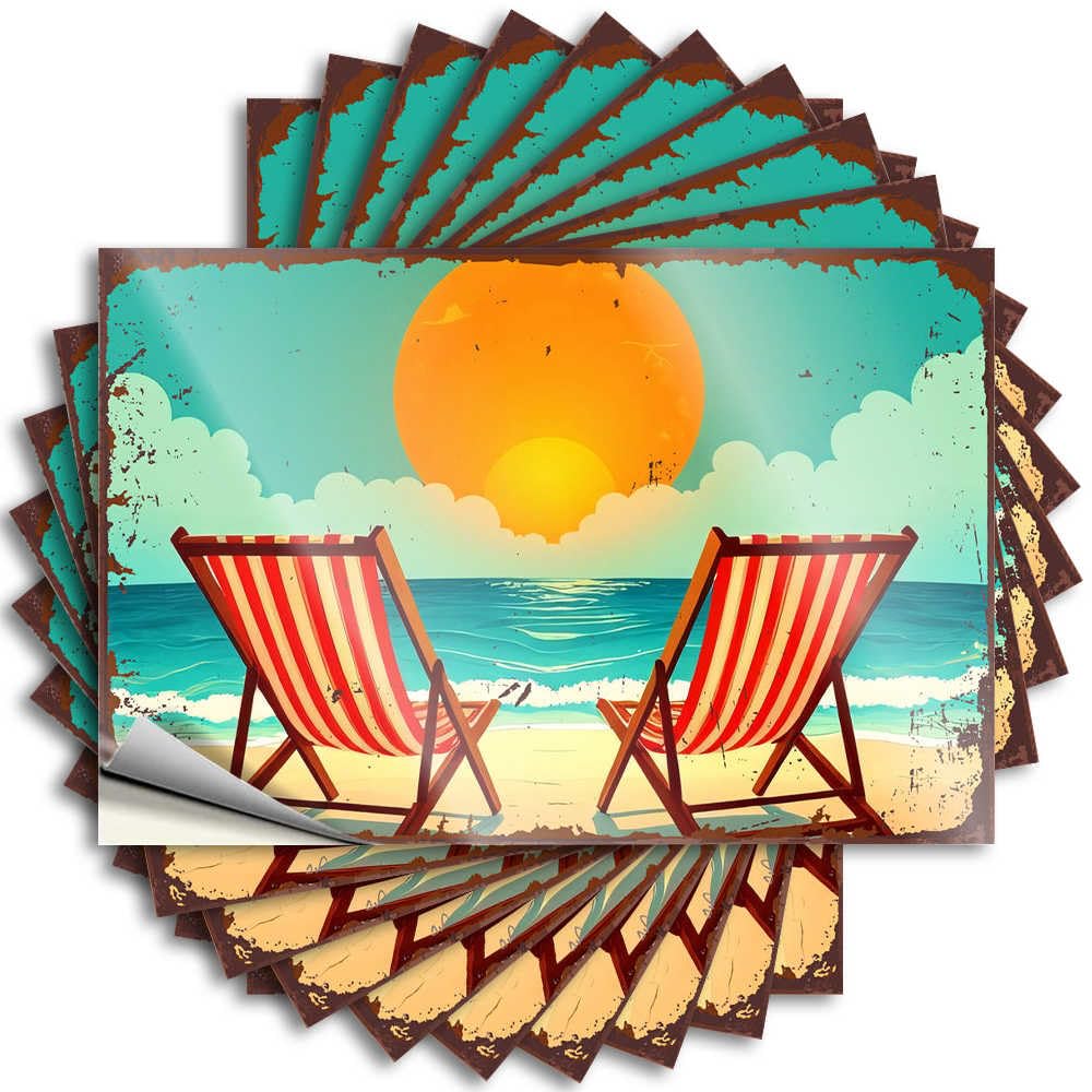 Sticker - Rock Helmet Sunset Serenity: Two Beach Chairs By The Ocean for Adulting Bathroom Stuff(6X9CM)