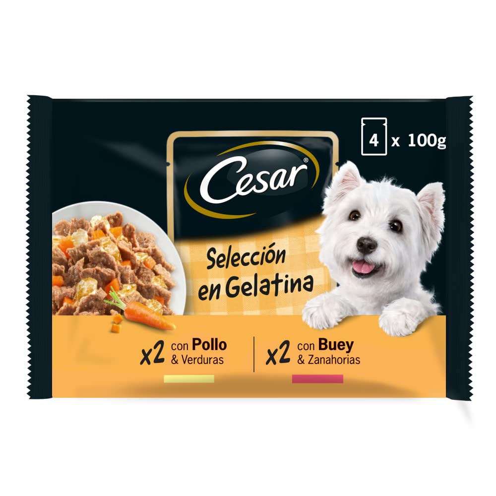 Cesar Comida Húmeda para Perros, Selección Carnes Mixtas en Gelatina, Multipack (13 Packs x 4 Bolsitas x 100g)