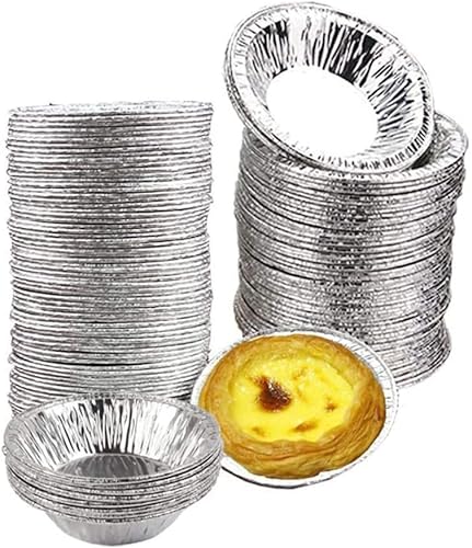 100 bandejas de papel de aluminio desechables para magdalenas, tazas redondas de papel de aluminio, moldes para tartas de tartas, magdalenas, platos
