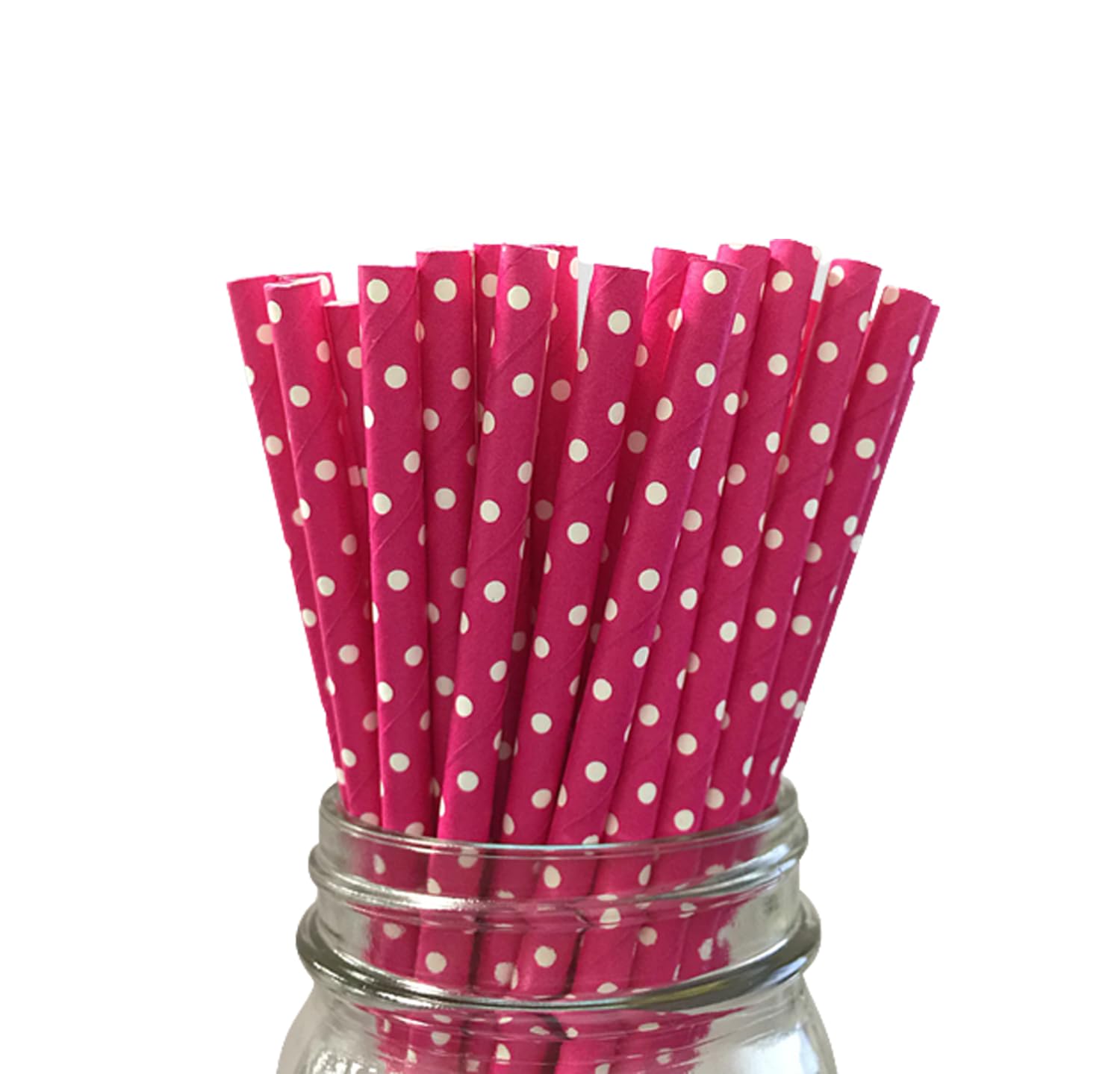 LUMOUS ROLA Paper Straws, Drinking Straws Assorted Bio Degradable Drinking Paper Straws Wedding Party, Party Straws, Restaurant, Juice Drinking Straws (25X Dark Pink with White Dots)