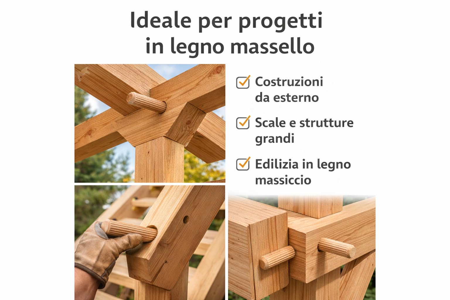 Perni di Giunzione in Legno di Faggio 24 Spine 16 x 140 mm Scanalate per Carpenteria e Strutture in Legno Massello
