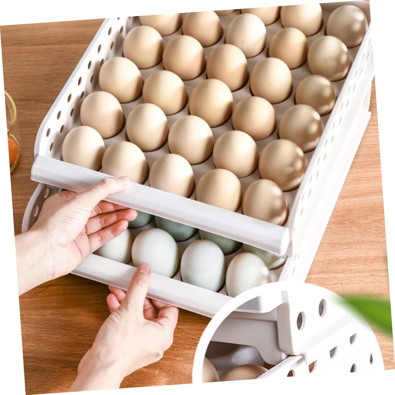Stackable Egg Storage Box 30 Grids Plastic Egg Container for Home Kitchen Organization Refrigerator Crisper Organizer 2-Layer Design White