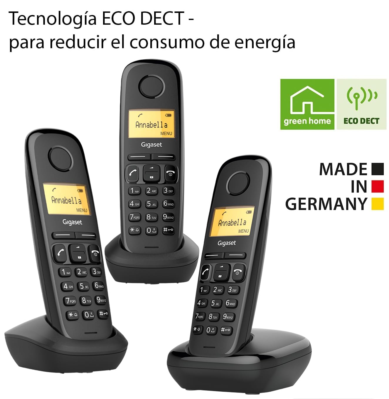 Gigaset A170 Trio - Tre Telefoni DECT Wireless - Display grafico illuminato - Facile da usare - Installazione semplice, Nero [Versione Italiana]