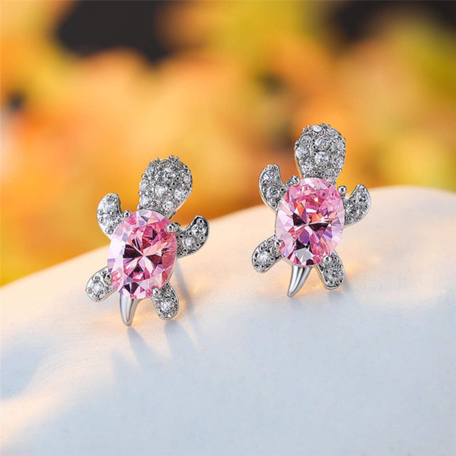 HCMA Blue Purple Oval Gradient Zircon Rainbow Stone Turtle Stud Earrings For Women Fashion Jewelry Multicolor Crystal Earrings Gift