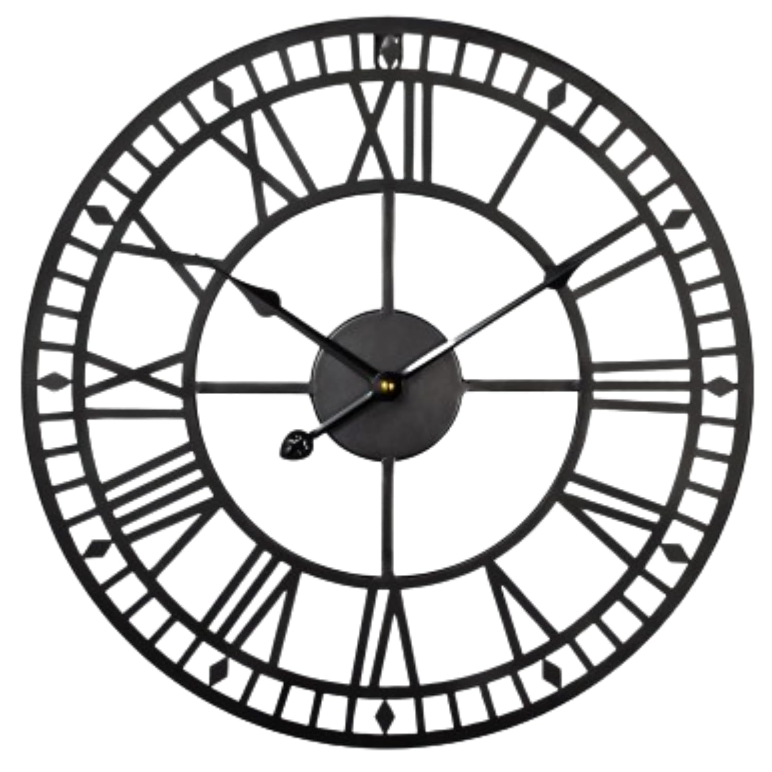 FB FunkyBuys Large Vintage Metal Wall Clock with Roman Numerals, Silent Non-Ticking Skeleton Battery Operated Clock for Living Room, Dining Room, Kitchen and Outdoor (Black-double Edge, 40 CM (16"))