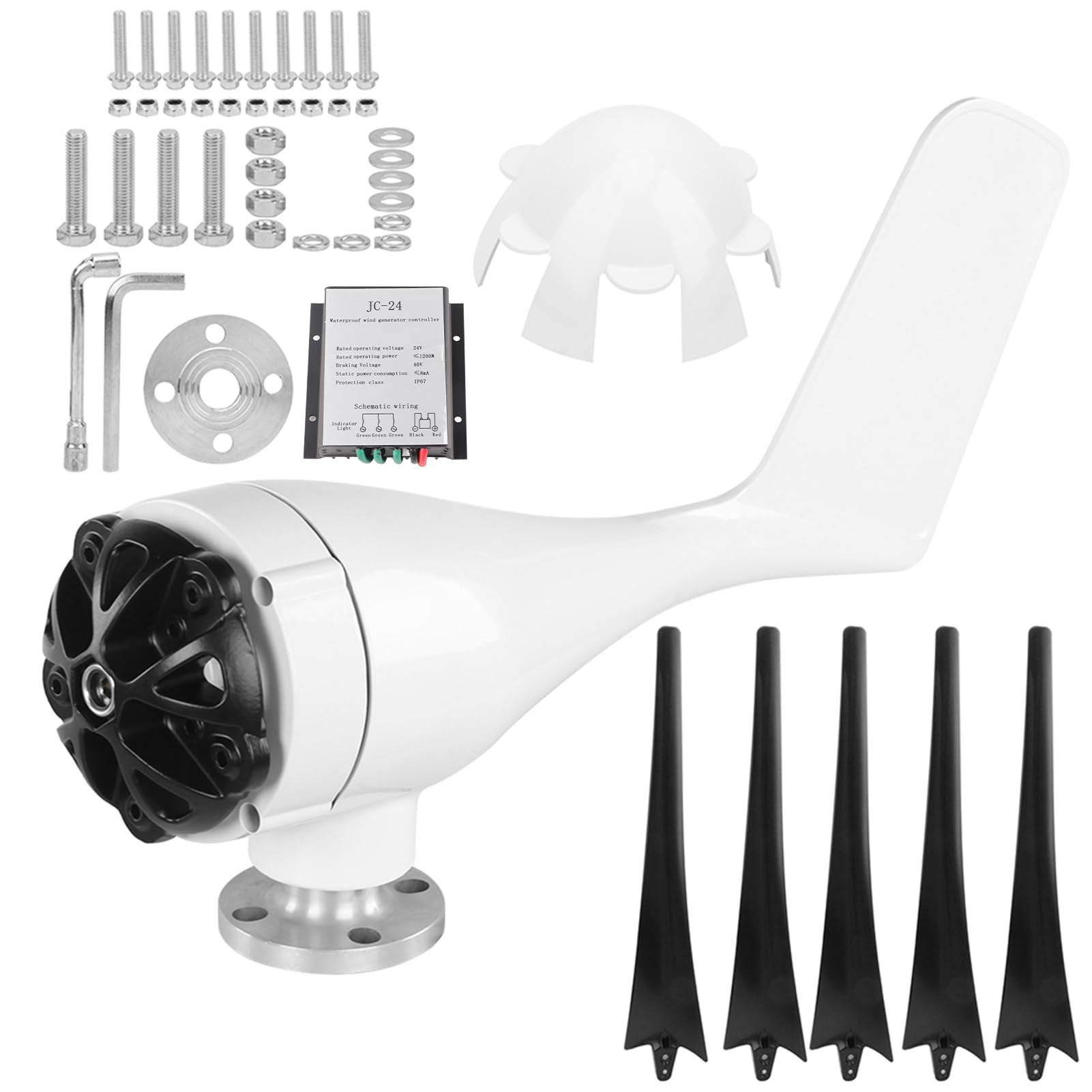 Fafeicy Generador De Molino De Viento Turbinas Pequeñas De 5 Palas Baja Vibración, Equipo De Energía Industrial De 800 W para Barcos Terrazas Cabinas, Controlador Incluido (24V)