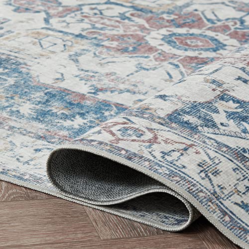 TOPICK Machine Washable Runner Rug 60x300cm Indoor Hallway Navy Blue Vintage Rug Foldable Lightweight Thin Non Slip Carpet Bathroom Kitchen Living Room Bedroom - Image 4