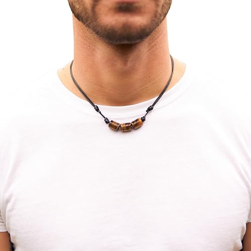 Tiger's Eye Natural Gemstone Choker Necklace - Unisex Crystal Stone Choker for Men and Women - Anxiety and Stress Relief - Adjustable Size, Metal