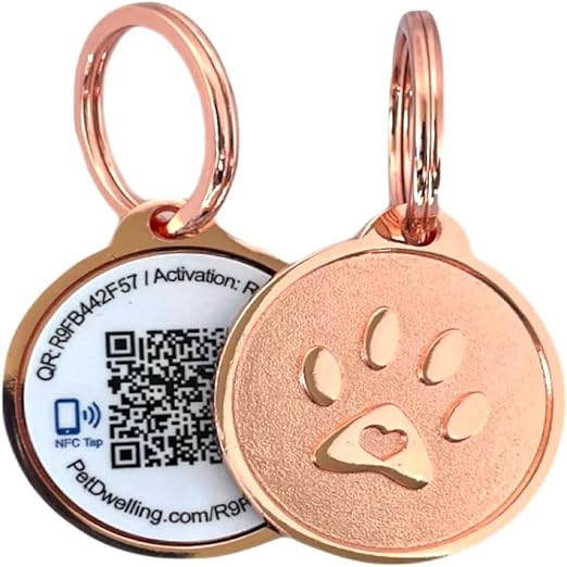 QR & NFC Pet Tag – Easy Scan Instant Location Alerts, Smart AI-Featured Pet Profile for Dogs (Rose Gold Paw)