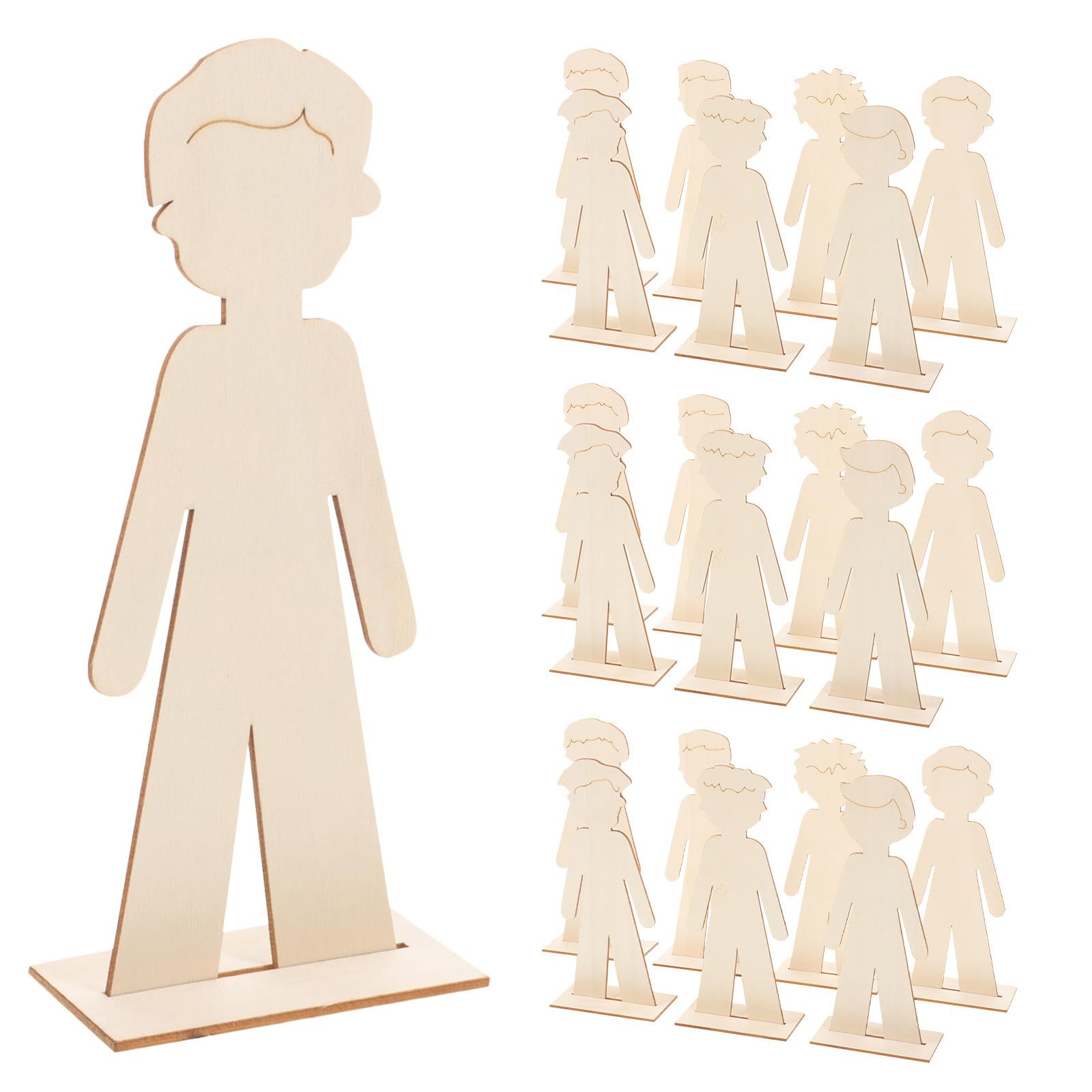 NUOBESTY 40 piezas de figuras de madera sin terminar: Figuras de niños sin pintar, etiquetas en para proyectos de manualidades y arte en el aula.