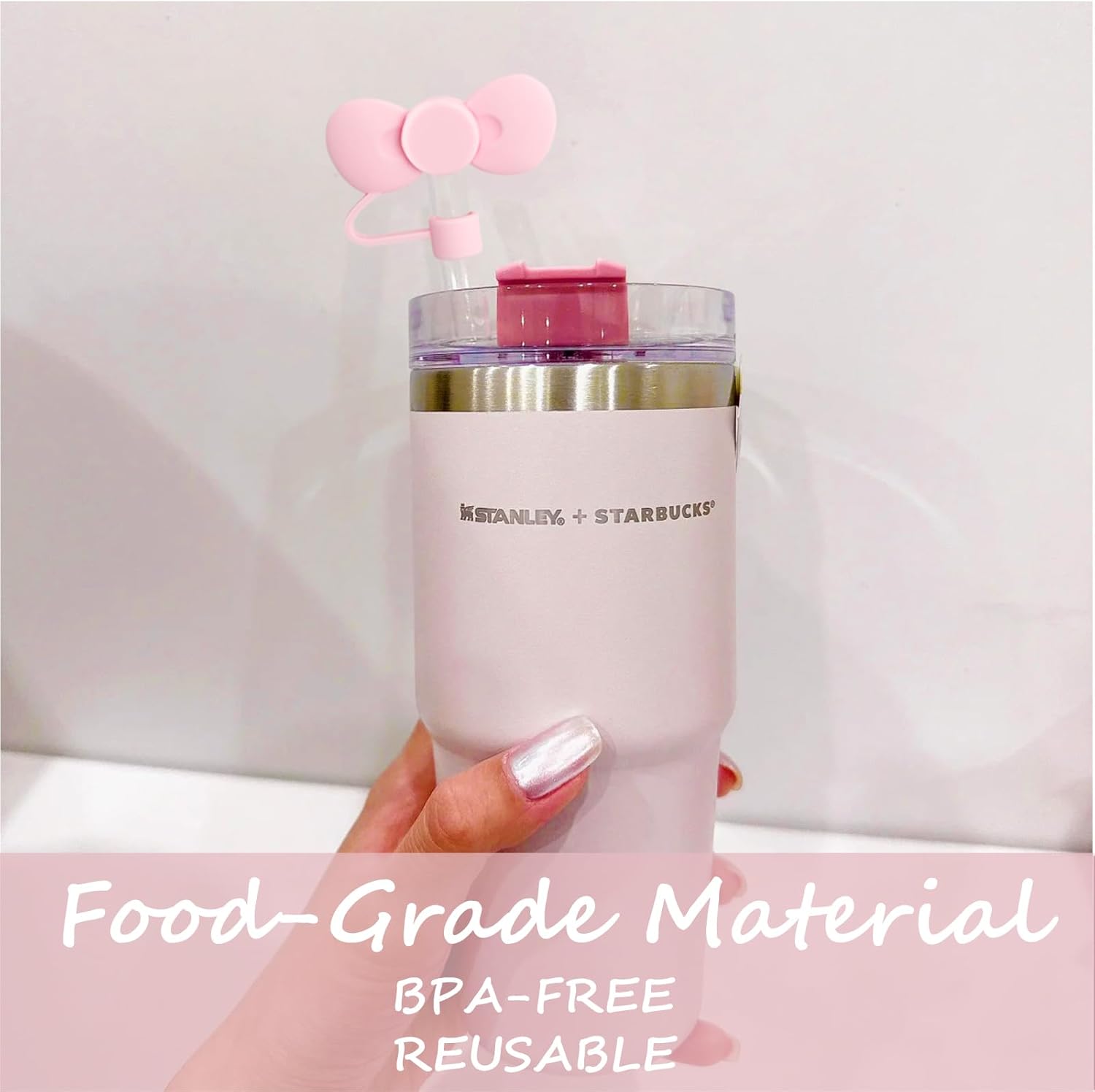 4 pcs Cute Bow Straw Covers Cap Toppers Tips Compatible with Stanley 40/30 oz Tumbler Cups,Reusable Cute Silicone Straws Lids Protectors for 0.4 in/10mm Stanleys Cup Accessories - Image 2