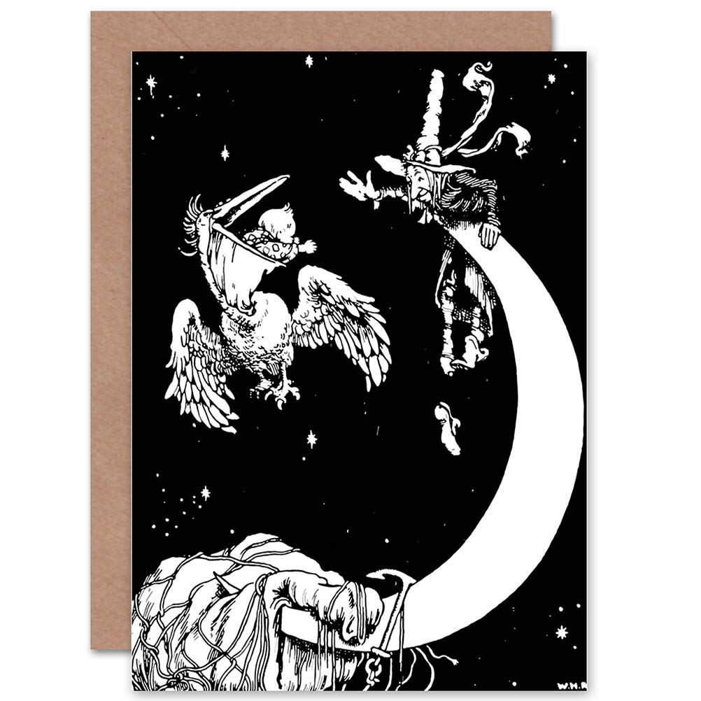 Wee Blue Coo UNCLE LUBIN MOON BABY PELICAN HEATH ROBINSON ART GREETINGS CARD
