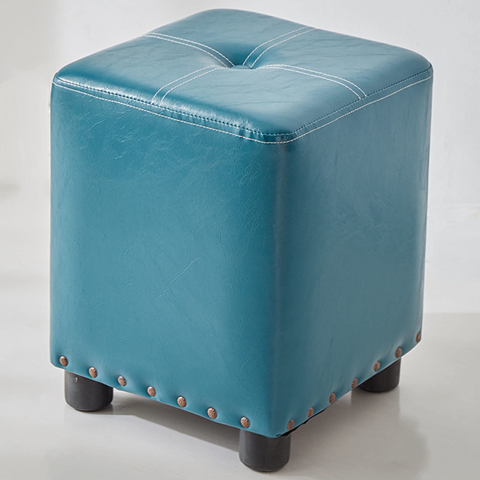 LMMIAOZ Deep Wine Square Ottoman Footrest, Soft Leather Stackable Pouf for Living Room, Portable Padded Stool for Home & Bedroom, 13.8" - Stylish & Comfortable
