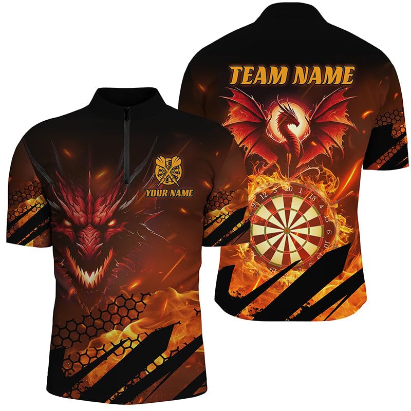 Personalisierte Drachen-Dartboard-Feuer-Flammen Herren & Damen-Dart-Shirts - Individuelle 3D-Dartliga-Teamtrikots T1700