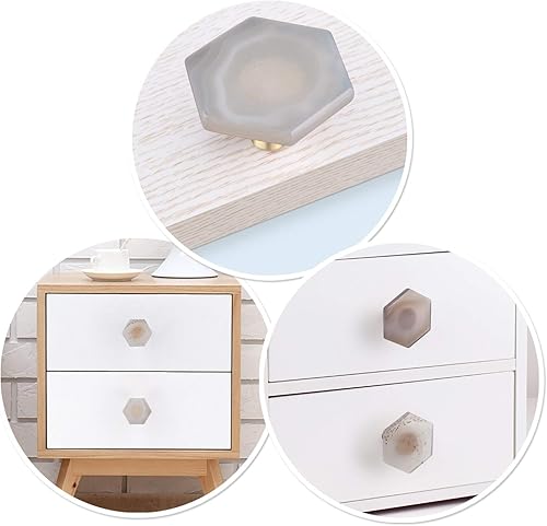 Miniatura 4 de Rockcloud Cajón de perilla de ágata con tornillos, mango hexagonal de ágata morada para armario, armario, accesorios de herraje, decoración de