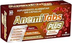 Anemitabs Plus Fórmula Concentrada (30 Cápsulas SoftGel) - Auxilia na formação de células vermelhas do sangue, auxilia no transporte de oxigênio para os musculos.