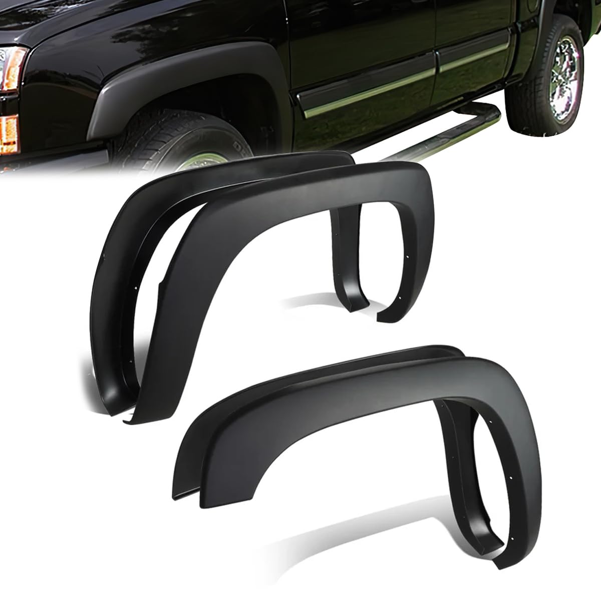 Fender Flares Compatible with Chevy Silverado GMC Sierra 1500 2500 3500 HD 99-06 68.4" 78" 69.2" 96" Inch Fleetside 4pcs Wheel Flares OE Style Matte Textured
