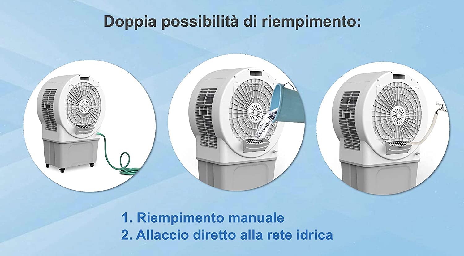 Moel Raffrescatore Ventilatore per Grandi Ambienti con Ghiaccio o Acqua 250W 9100 Turbo Cooler