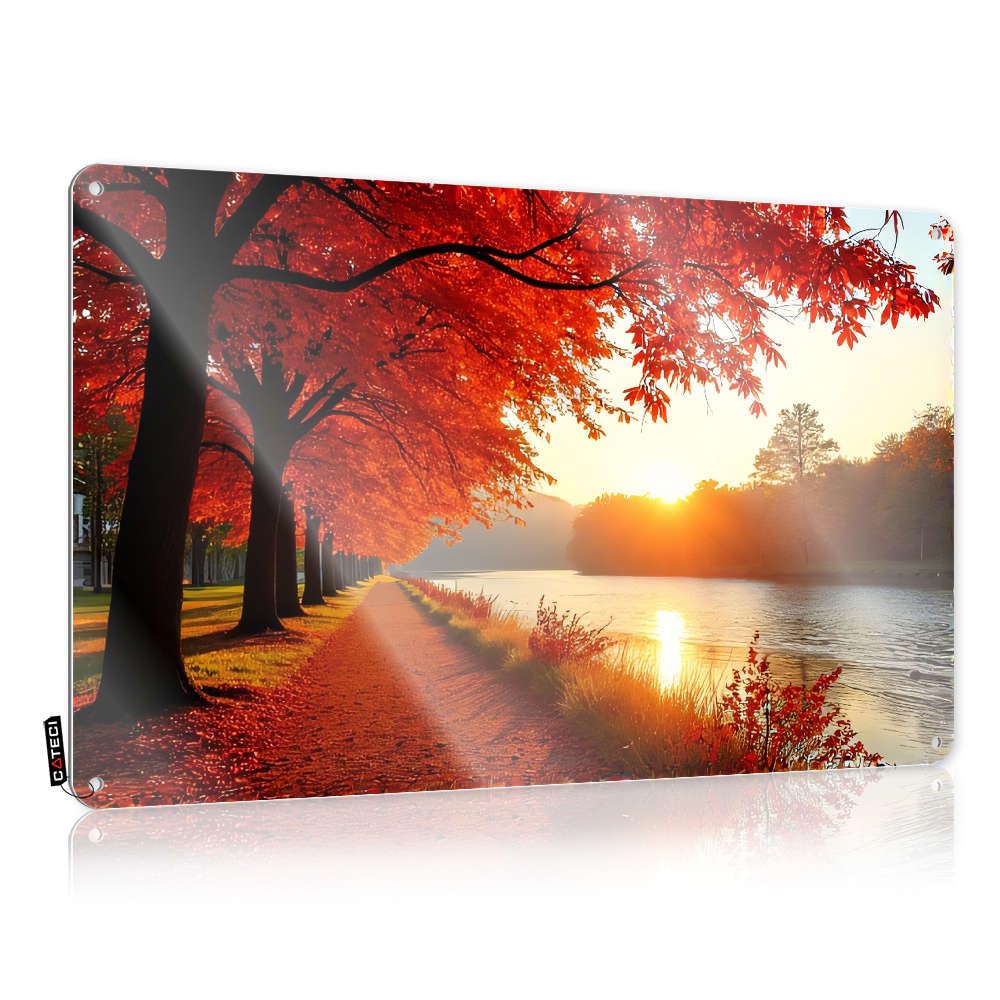 Tinplate Sign Colorful Decor Vintage Metal Art/Beware Cool Wall Autumn Leaves Line A Serene Lakeside Path. - Signs For Home(30X40CM)