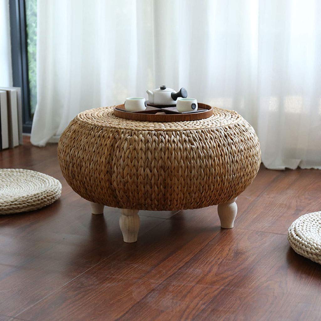 Okrągła mini kawa w stylu japońskim niska herbata balkon małe śniadanie (kolor: brązowy, rozmiar: 50 x 50 x 30 cm)
