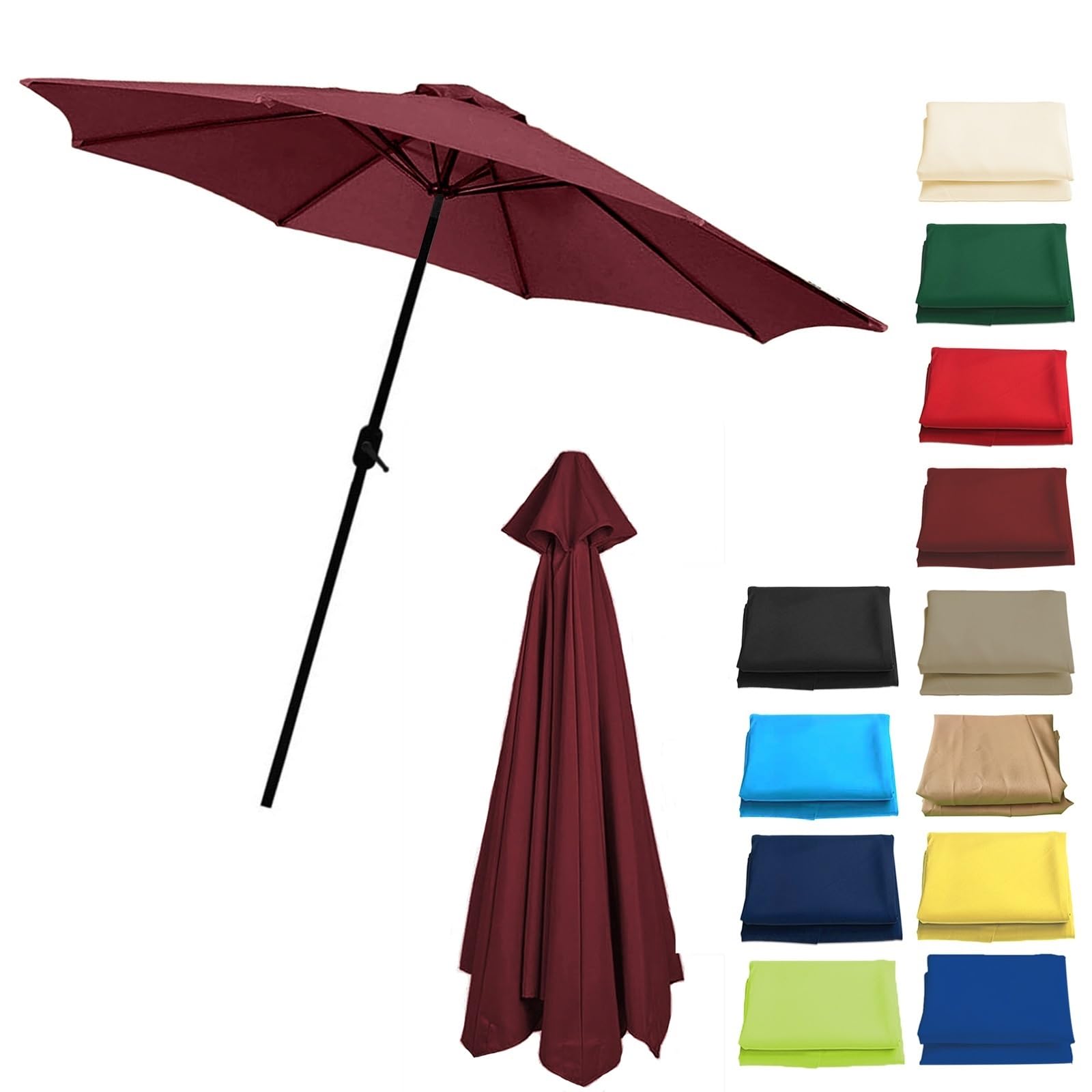 Replacement Parasol Canopy Sun Umbrella For 2/2.7/3.0m-6/8 Arms, Waterproof Outdoor Garden Canopy, Beach Parasols Covers, Fabric Sun Shade Top Only(Wine red,(6Rib) 3.0m/118in)