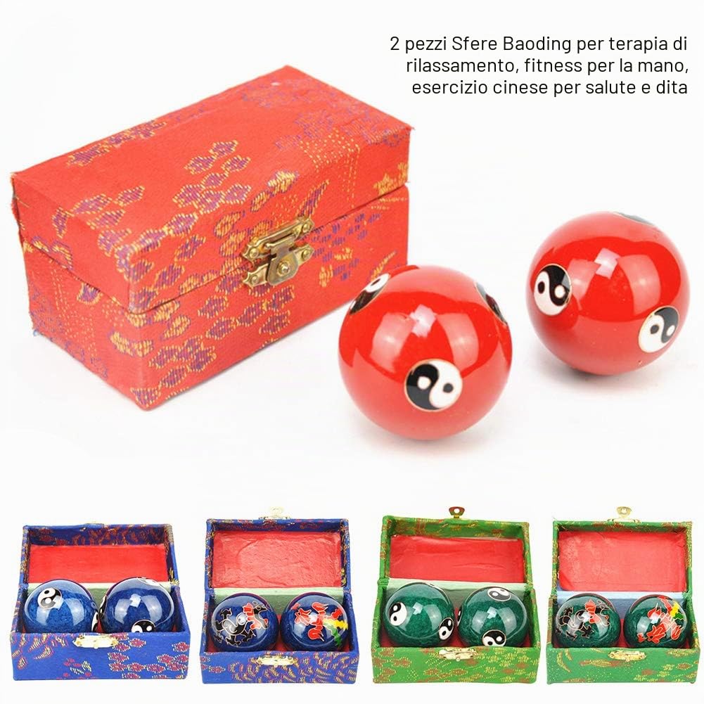 Kisbeibi Palline da baoding, 4,45 cm, cinesi Baoding con scatola, Feng Shui Tai Chi, Dragon and Phoenix Baoding, palline per la salute delle dita, meditazione, relax