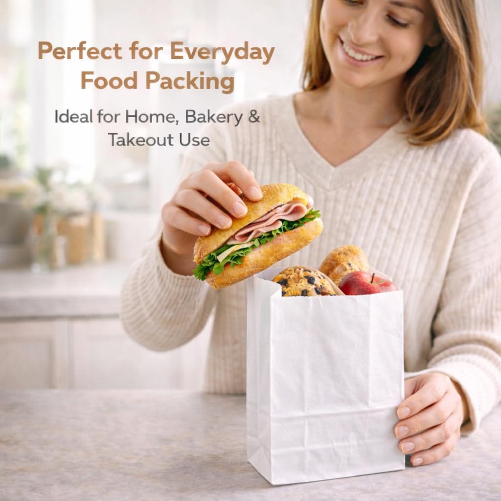 Perfect Stix 4lb Kraft White Paper Bags -5" W x 9 3/4" H w/ 3 1/8" Gusset. Pack of 100ct (Kraft White Bag 4-100)