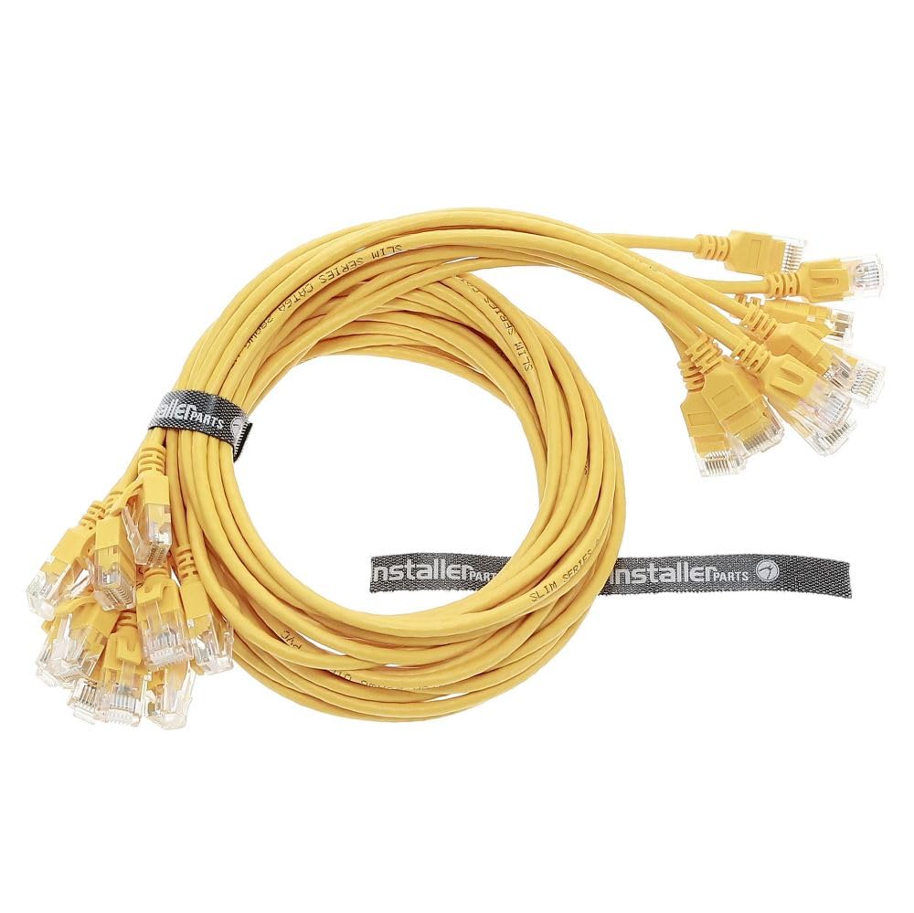 InstallerParts Ethernet Cable CAT6A Slim Cable UTP Booted 2 FT (10 Pack) - Yellow - Professional Series - 10Gigabit/Sec Network/High Speed Internet