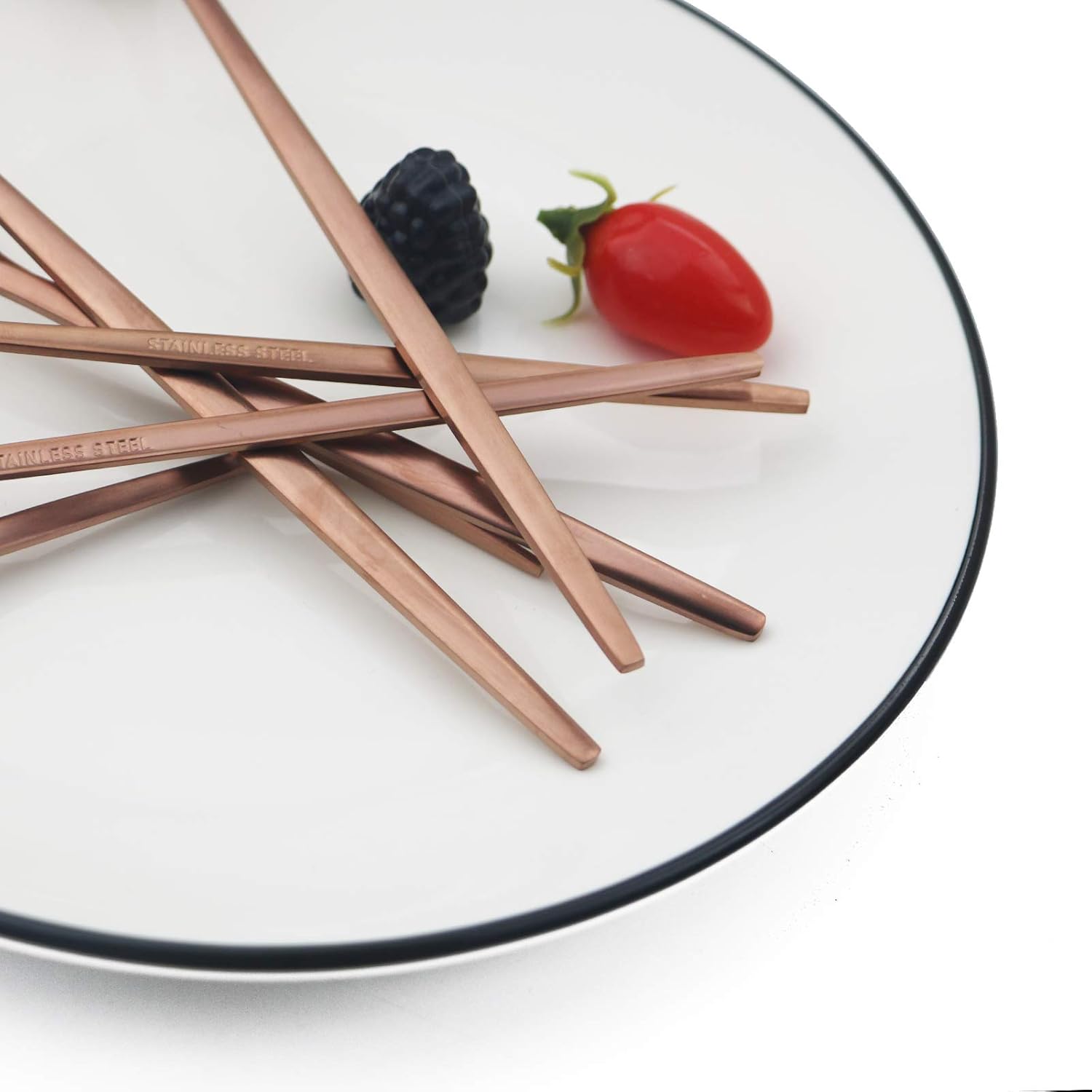 JASHII 32-Piece Tableware Set Stainless Steel Flatware Set with Coffee Spoon Long Handle Spoon Premium Cutlery Service for 4 Satin Finish Utensils for Home (Copper)