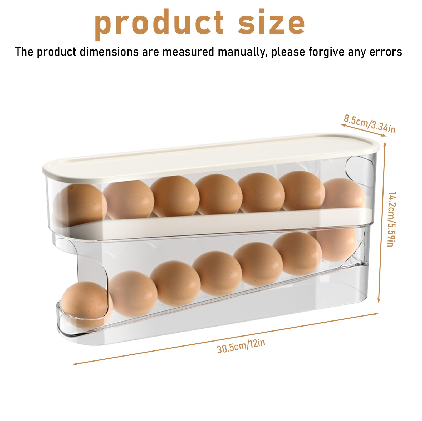Soporte para huevos para frigorífico, PRITOK 2 capas automático para frigorífico, dispensador de huevos enrollable, organizador de huevos apilable, dispensador de huevos de plástico transparente,