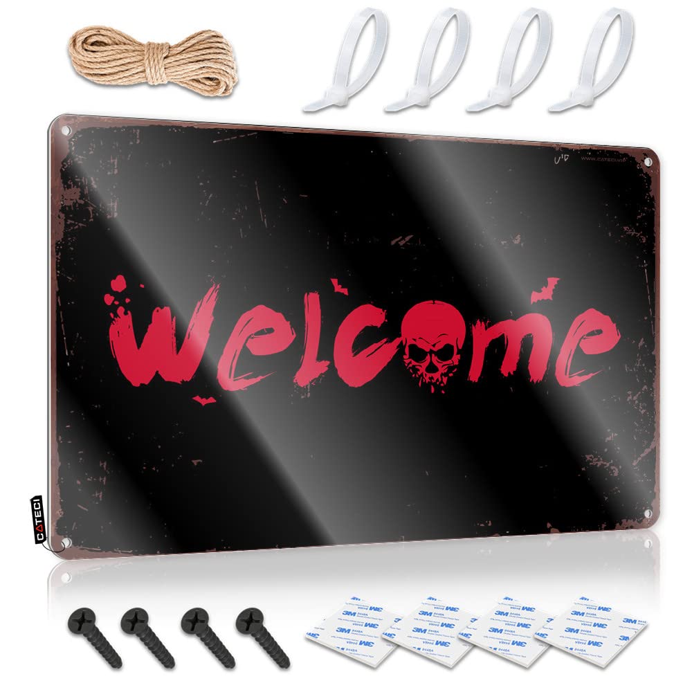 Mancave Signs And Decor Halloween Welcome Tin Sign Tin Signs For Garage Funny Office Signs(30X40CM)