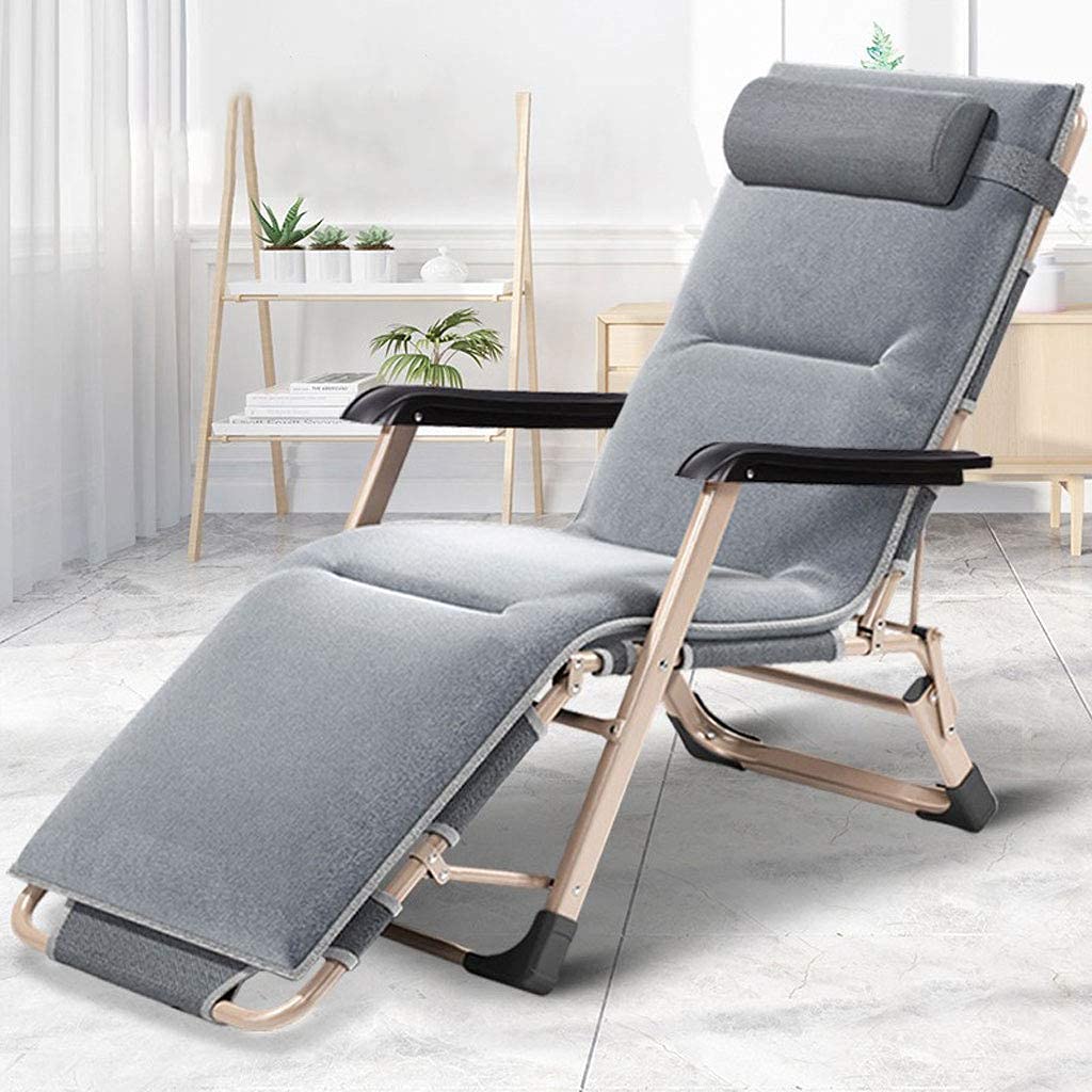 Chaise longue pliante grise avec dossier réglable et appuie-tête pour jardin