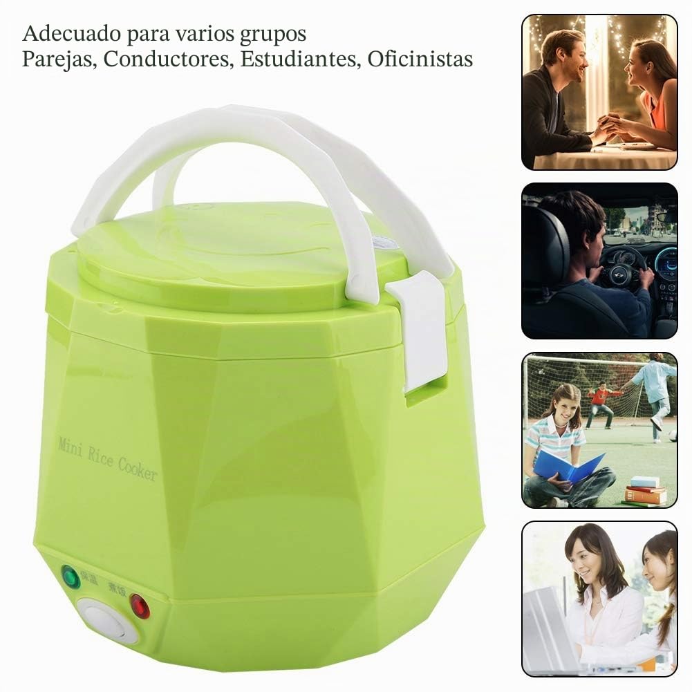 1.3L 12V 100W Olla arrocera eléctrica Caja Mini USB Olla arrocera Extraíble de grado alimenticio Doble hebilla de seguridad Cocine arroz Para uso de automóviles (Green)