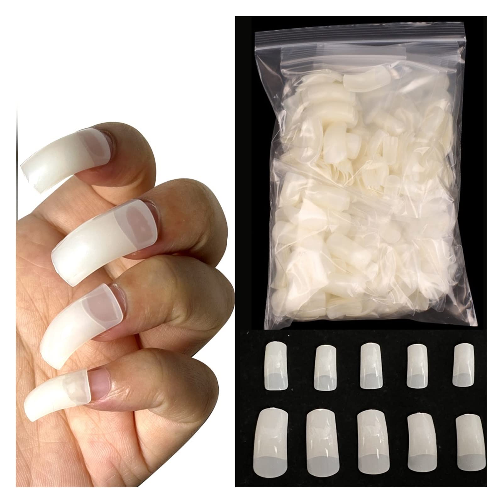 Amazon.co.jp: 500 個エクストラカーブアクリルネイルチップ透明半分